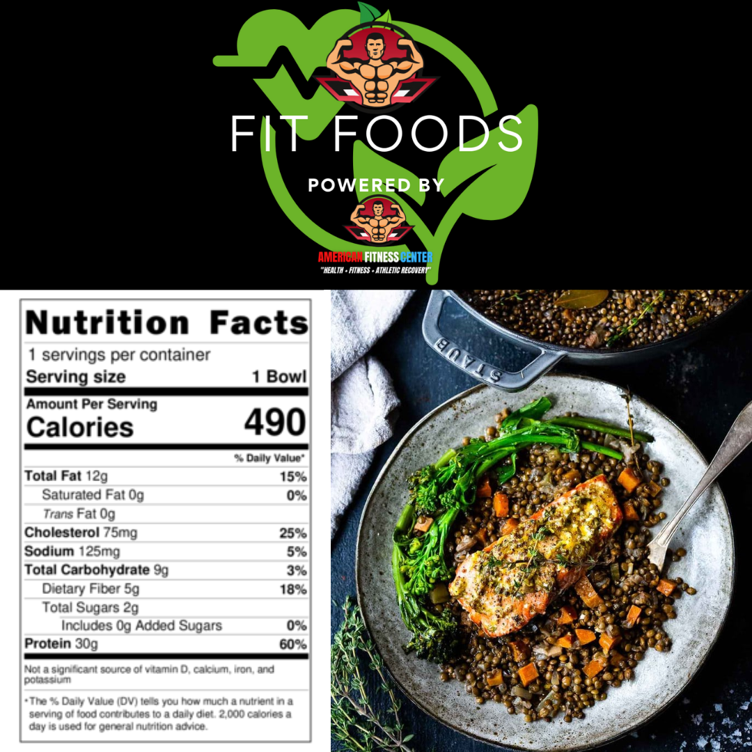 Roasted Salmon, Sweet Potato & Lentil Salad - The Health Bar Powered By American Fitness Center
